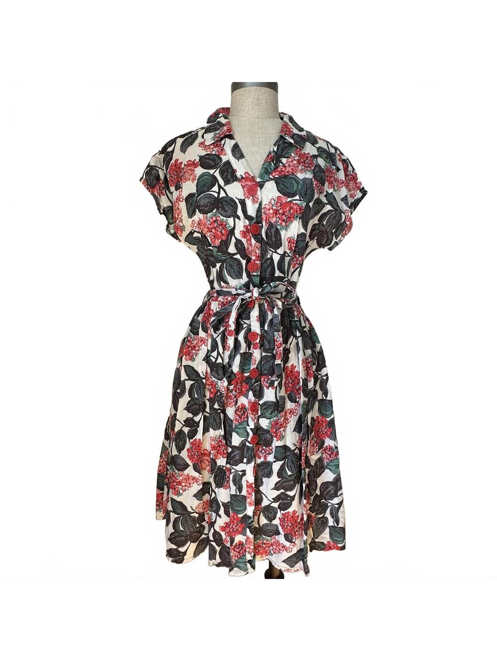 Boden Linen Cotton Floral Tropical Shirt Dress Short Sleeve Button Down US 8